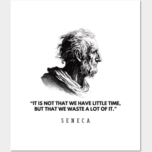 In time: quote and black and white portrait of the philosopher Seneca Posters and Art